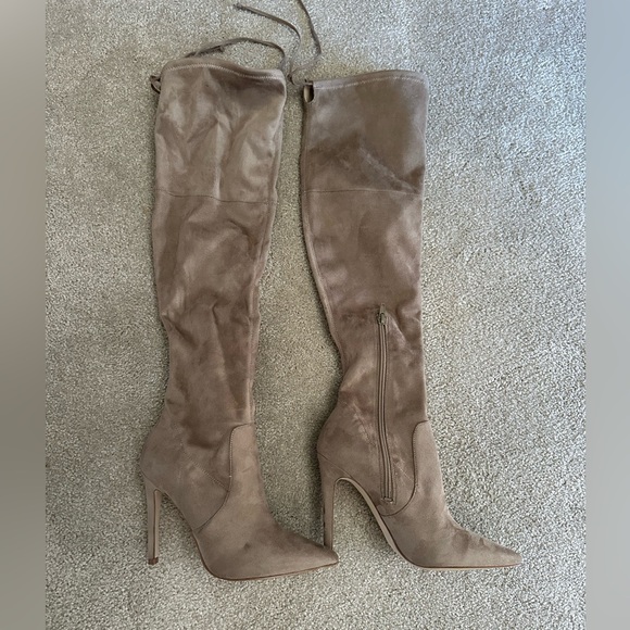 Tall Suede Over-the-Knee Stiletto Boots in Taupe - Picture 3 of 4